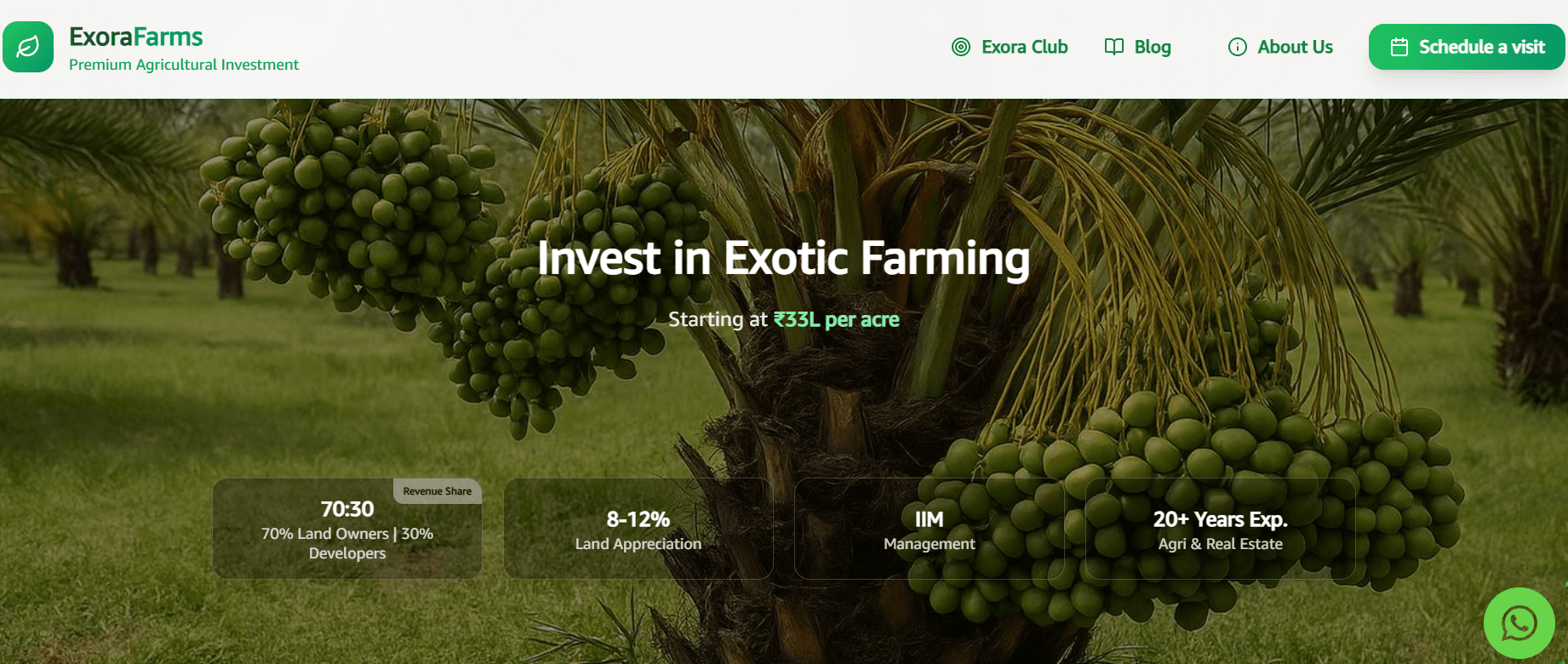 Exora Farms — desktop homepage